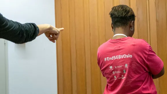 Participants of a three-day workshop perform an activity as part of the 16 Days of Activism against Gender-Based Violence organized by The Lutheran World Federation, the Mukwege Foundation and UNIGE Egalité, . Photo: LWF/L. Gillabert