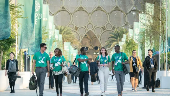 Young delegates from the Lutheran World Federation pictured at the United Nations climate summit COP28. Photo: LWF/A. Hillert