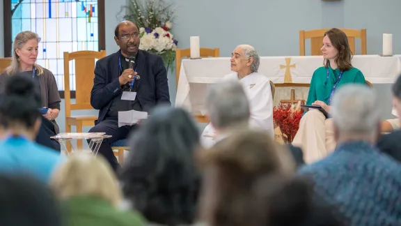 30 November 2023, Dubai, United Arab Emirates: World Council of Churches general secretary Rev. Prof. Dr Jerry Pillay speaks as people gather for a so-called Talanoa dialogue at the (Anglican) Christ Church Jebel Ali in Dubai, in connection with the United Nations climate summit COP28. Photo: LWF/Albin Hillert