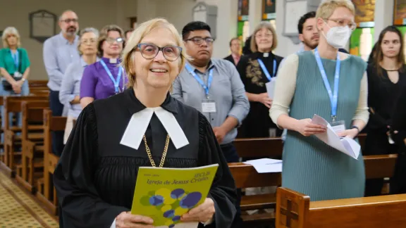 Rev. Sílvia Genz, Pastor President of the Evangelical Church of the Lutheran Confession in Brazil (IELCB) which is hosting the COL during the opening worship. Photo: LWF/Gabriela Giese