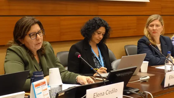 Elena Cedillo, LWF Program Executive for Climate Justice, on a panel together with Elisa Morgera, UN special rapporteur on Human Rights and Climate Change, speaking on “A Human Rights and Ethical Perspective on Non-economic Loss and Damage in the Context of Climate Change.” Photo: Private