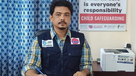 Shyamal Barua, team leader in Cox's Bazar, in his office. Photo: RDRS Bangladesh