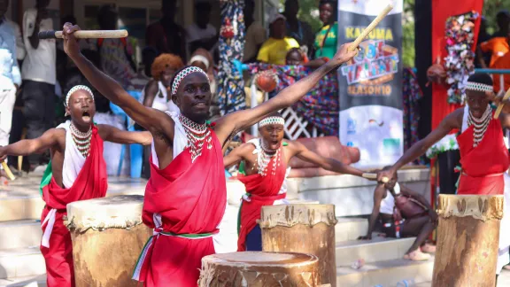 A drummer group from Burundi was part of the dance competition. Photo: LWF/ M. Lukulu