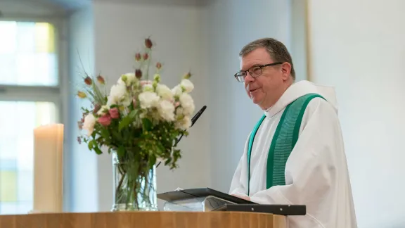 LWF assistant general secretary Rev. Prof. Dr Dirk Lange presides as participants in a meeting of the Lutheran World Federation (LWF) council, June 2024. Photo: LWF/Albin Hillert