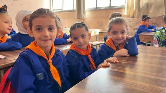 Children in a school in Aleppo, where LWF supports with solar panels and teacher training, among others. Photo: LWF Jordan and Syria 