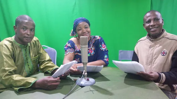 The radio broadcasts live debates by faith leaders and experts on urgent religious concerns and interfaith and intercultural co-existence. In this photo are RSL producers (from left to right): Rev. Yaya Hamidou, Ms Asta Sabya and Rev. Ousmanou Ibrahim. Photo: RSL