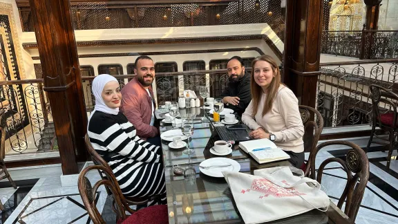 The LWF team in a cafe in Damascus . Photo: LWF/ A. Alsamrah