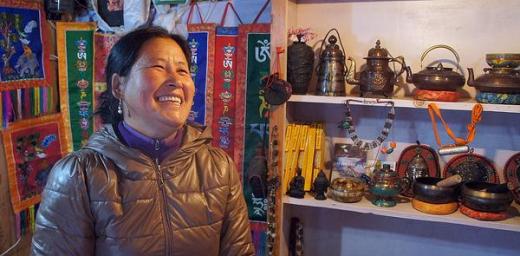 Dolma, a Tibetan refugee, runs a successful souvenir shop, with support from the LWF. Photo: C. Kastner