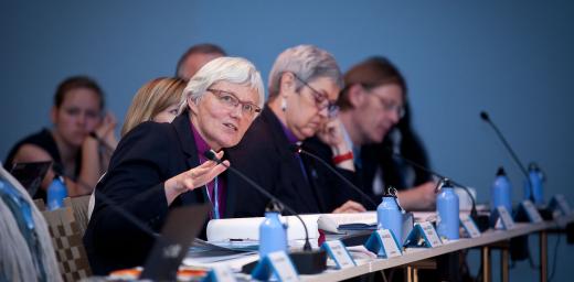 Archbishop Dr Antje JackelÃ©n speaks during the 2016 Council meeting.  Photo: LWF/Marko Schoeneberg.