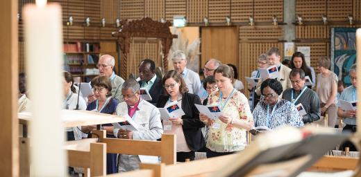 LWF Council members in the Ecumenical Center Chapel, during the opening worship service of the 2018 meeting. Photo: LWF/Albin Hillert