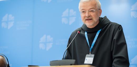 The LWF Council received greetings from its ecumenical partner representatives including Father Augustinus Sander of the Pontifical Council for Promoting Christian Unity. LWF/Albin Hillert