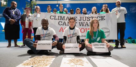ACT Alliance, Lutheran World Federation and World Council of Churches participants at COP25 illustrate the lack of balance in finance of the global climate response, where most of the finance is put into mitigation, some into adaptation, but very little into loss and damage, even though âthat's where the people are.â They chanted: âWhat do we want? â Climate justice. When do we want it? â Now!