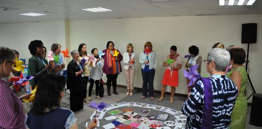 Women delegates and other officials preparing for LWF's Pre-Assemblies for Latin America, the Caribbean and North America, reflect together on how women's networks are mobilizing greater church support for women doing theology, those in leadership and implementation of the LWF Gender Justice Policy, in Paramaribo, Suriname, 28 August. LWF/P. Mumia