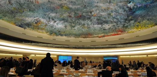 Ceiling of the UN Human Rights Council, by Spanish painter Miquel BarcelÃ³. Photo: LWF/C. KÃ¤stner