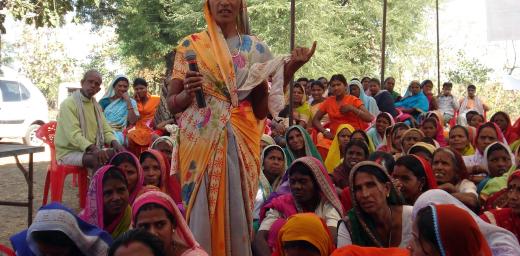 A member of a womenâs group with the Abhilasha Federation, shares her views during an empowerment training seminar focusing on the role of women in community development, leadership and economic empowerment, in Shahpur, Betul, Madhya Pradesh, India. Photo: ELC WESA PROJECT