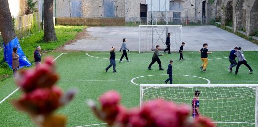 Children from the Quartieri Spagnoli area of Naples enjoy football training as part of an education project to help them learn vital life skills Photo: Caroline von der Tann/ELCI