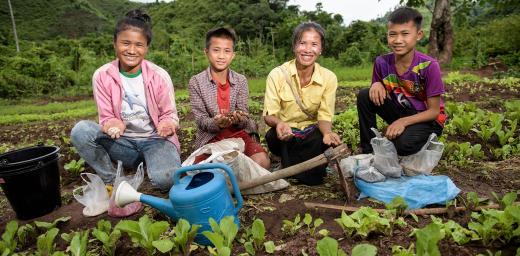 In Laos, thanks to a joint project by LWF and Brot fÃ¼r die Welt, villagers use natural compost techniques to do their vegetable gardening. Photo: Thomas Lohnes