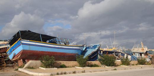 Vessels used to transport migrants across the Mediterranean Sea lie rotting and decayed in a shipsâ graveyard on the Italian island of Lampedusa. Photo: CCME/Franca di Lecce