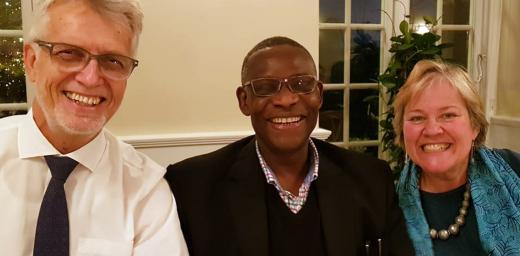 LWF General Secretary Rev. Dr Martin Junge, left, with Archbishop Josiah Idowu-Fearon, General Secretary of the Anglican Communion and the chair of the Conference of Secretaries of Christian World Communions, Gretchen Castle, who also serves as General Secretary of the Friends World Committee for Consultation (Quakers). Photo taken in 2019, before the COVID-19 pandemic. Photo: LWF/Martin Junge 