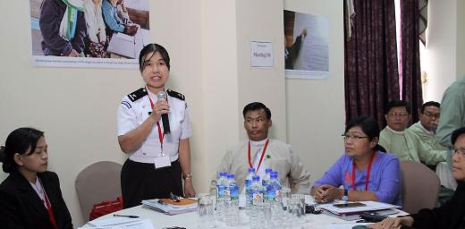 A participant from the Myanmar government contributes to the human rights discussion, at a meeting organized by LWF Myanmar. Photo: LWF Myanmar