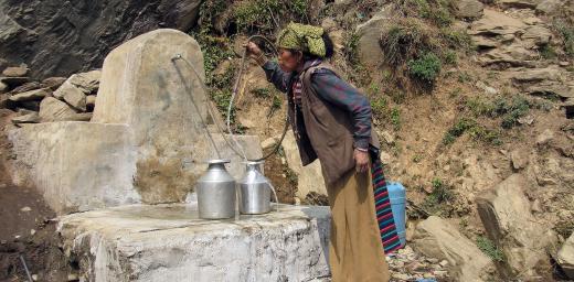 Thanks to collaboration between the LWF and IRW, locals have a fountain that provides safe drinking water. Photo: LWF/IRW