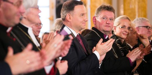 Presiding Bishop Jerzy Samiec (fourth from right) and other church leaders during the Reformation 500 commemoration in Poland. Photo: ELCAC