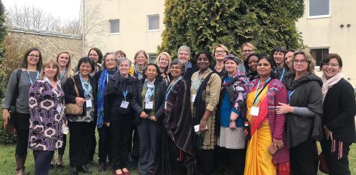 Participants in the Global Consultation of Women doing Theology gather outside the Warsaw conference center where they are reflecting on biblical texts and relate them to the challenges they face in their churches today. Photo: LWF/P. Hitchen 