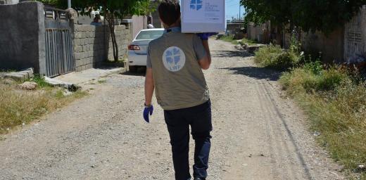 The LWF team in Northern Iraq distributed food aid to vulnerable families in Summel District in Dohuk Governorate. To respond to #COVID19, the government has issued movement restrictions and other measures which impact on the livelihood of many families. Photo: LWF Iraq