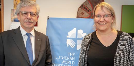 Caritas Secretary General Michel Roy and World Service Director Maria Immonen at LWFâs Geneva headquarters. Photo: S.Gallay/LWF