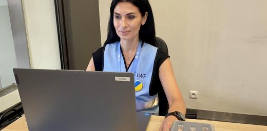 Olga, from Odessa, working in the LWF multipurpose cash assistance center in Gdánsk. Photo: LWF/ B. Pachuta 