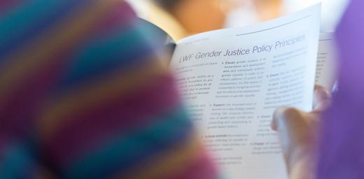 A participant reads the Gender Justice Policy during the recent women’s pre-Assembly in Wroclaw, Poland. Photo: LWF/A. Hillert