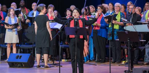 Opening worship is celebrated at the Lutheran World Federation (LWF) Thirteenth Assembly, held in Krakow, Poland on 13-19 September 2023 under the theme of ’One Body, One Spirit, One Hope’. Photo: LWF/Albin Hillert