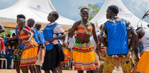 Acholi Kids performing during the World Peace Day 2023 celebrations in Lamwo. Photo: LWF/ Victor Wahome